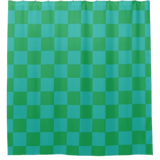 Green Blue Checkered Gingham Pattern Duschvorhang (Vorderseite)