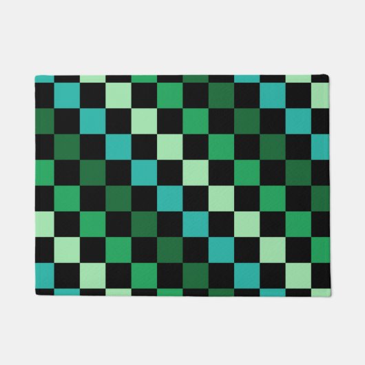 Green Blue Checkered Gingham Pattern Fußmatte (Vorderseite)