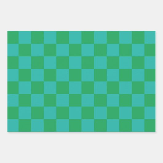Green Blue Checkered Gingham Pattern Geschenkpapier Set (Vorderseite)