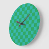 Green Blue Checkered Gingham Pattern Große Wanduhr (Winkel)