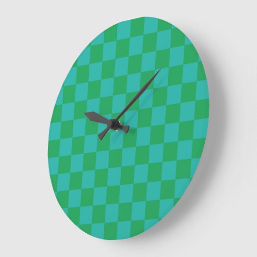 Green Blue Checkered Gingham Pattern Große Wanduhr (Winkel)
