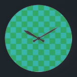 Green Blue Checkered Gingham Pattern Große Wanduhr<br><div class="desc">Green Blue Checkered Gingham Pattern</div>