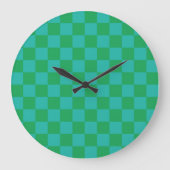 Green Blue Checkered Gingham Pattern Große Wanduhr (Vorderseite)