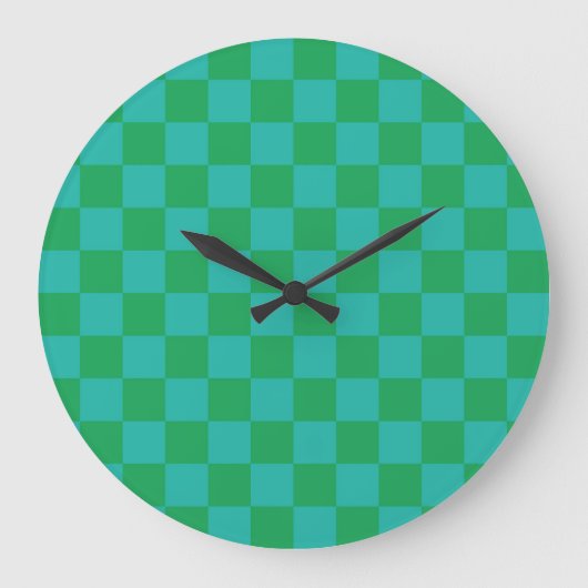 Green Blue Checkered Gingham Pattern Große Wanduhr (Vorderseite)