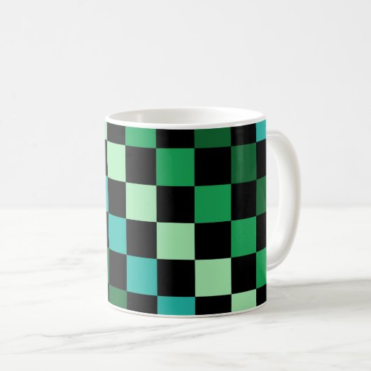Green Blue Checkered Gingham Pattern Kaffeetasse (VorderseiteRechts)