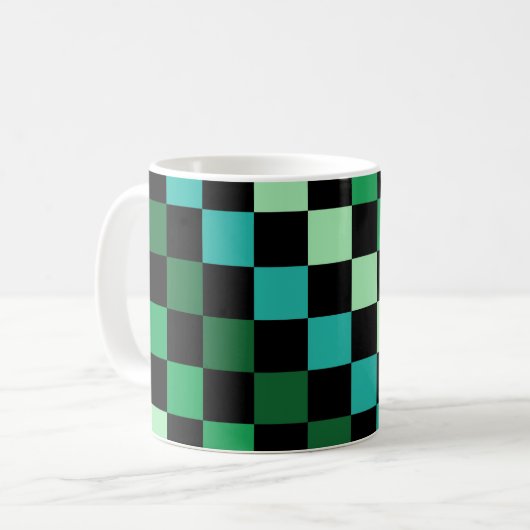 Green Blue Checkered Gingham Pattern Kaffeetasse (Vorderseite Links)