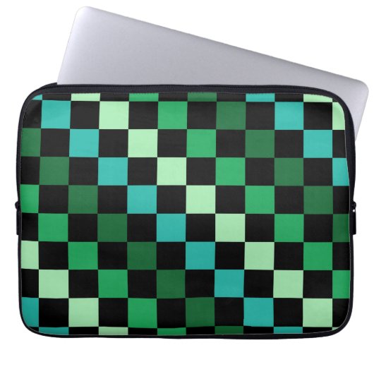Green Blue Checkered Gingham Pattern Laptopschutzhülle (Vorderseite)