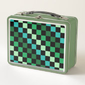 Green Blue Checkered Gingham Pattern Metall Brotdose (Vorderseite)
