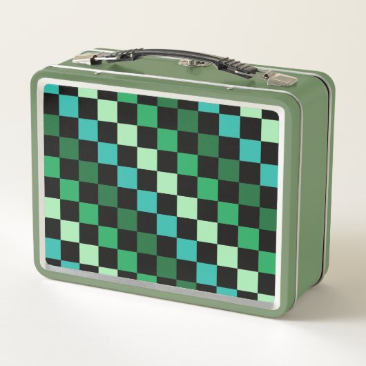 Green Blue Checkered Gingham Pattern Metall Brotdose (Rückseite)