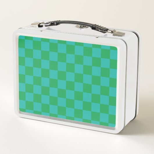 Green Blue Checkered Gingham Pattern Metall Brotdose (Rückseite)