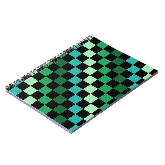 Green Blue Checkered Gingham Pattern Notizblock (Linke Seite)
