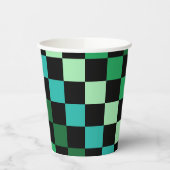 Green Blue Checkered Gingham Pattern Pappbecher (Links)
