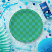 Green Blue Checkered Gingham Pattern Pappteller (Party)