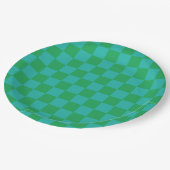 Green Blue Checkered Gingham Pattern Pappteller (Schrägansicht)