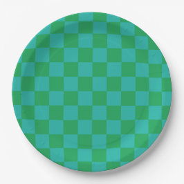 Green Blue Checkered Gingham Pattern Pappteller