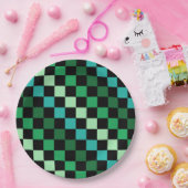 Green Blue Checkered Gingham Pattern Pappteller (Party)