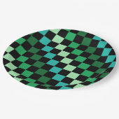 Green Blue Checkered Gingham Pattern Pappteller (Schrägansicht)