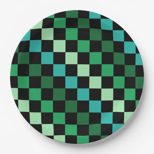 Green Blue Checkered Gingham Pattern Pappteller (Vorderseite)