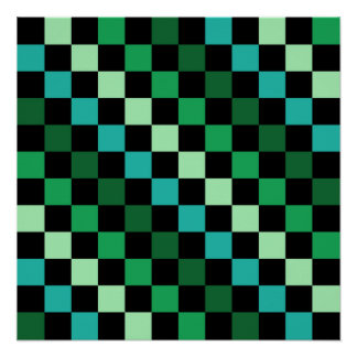 Green Blue Checkered Gingham Pattern Poster