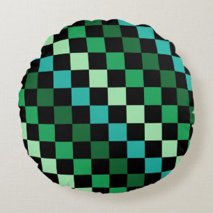 Green Blue Checkered Gingham Pattern Rundes Kissen