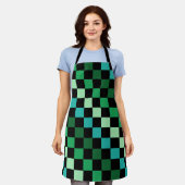 Green Blue Checkered Gingham Pattern Schürze (Getragen)