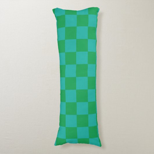 Green Blue Checkered Gingham Pattern Seitenschläferkissen (Vorderseite Vertikal)