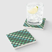 Green Blue Checkered Gingham Pattern Steinuntersetzer (Seitenansicht)