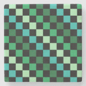 Green Blue Checkered Gingham Pattern Steinuntersetzer (Vorderseite)
