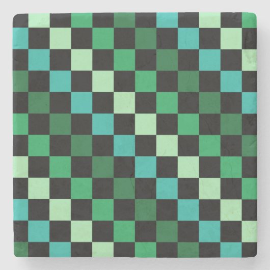 Green Blue Checkered Gingham Pattern Steinuntersetzer (Vorderseite)
