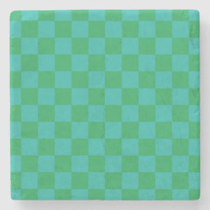 Green Blue Checkered Gingham Pattern Steinuntersetzer
