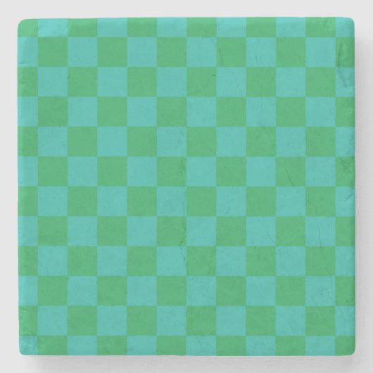 Green Blue Checkered Gingham Pattern Steinuntersetzer (Vorderseite)
