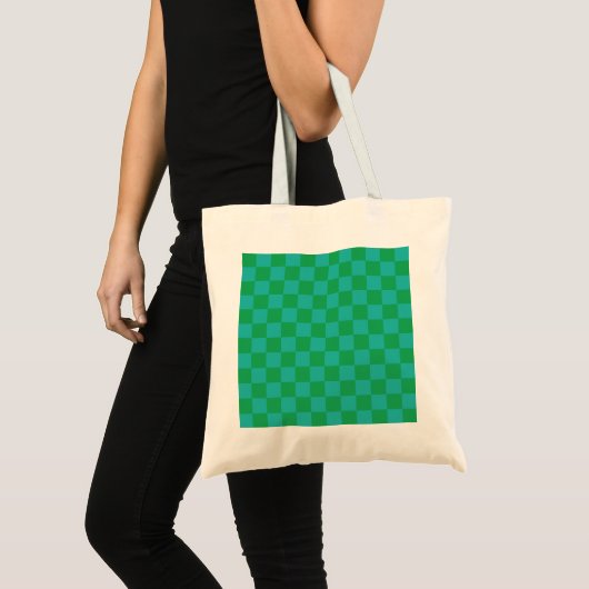 Green Blue Checkered Gingham Pattern Tragetasche (Vorderseite (Produkt))