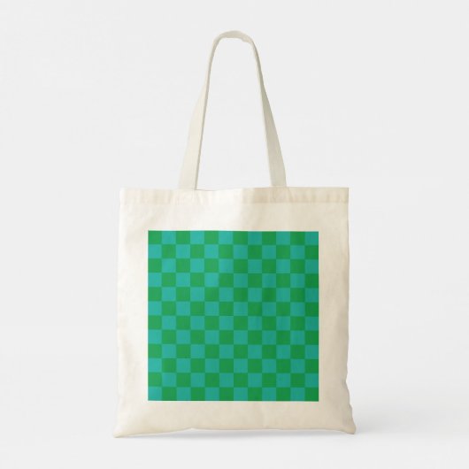 Green Blue Checkered Gingham Pattern Tragetasche (Rückseite)