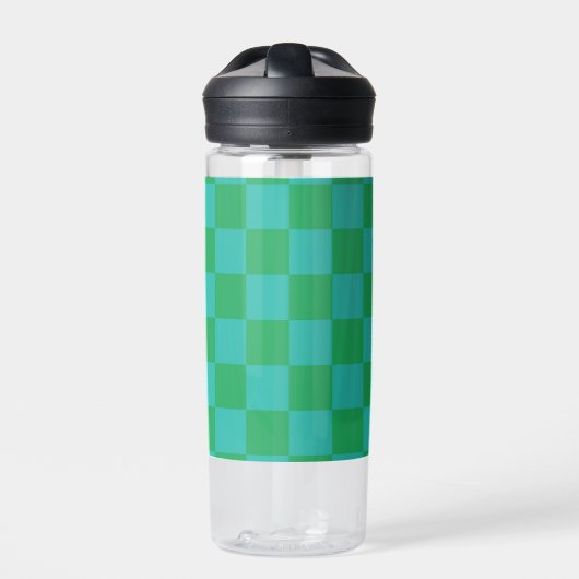 Green Blue Checkered Gingham Pattern Trinkflasche (Vorderseite)