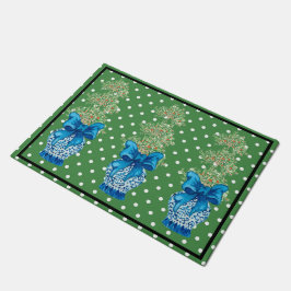 Green Blue Chinoiserie Orange Topiary Doormat Fußmatte
