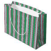 Green Blue Christmas Streifen Geschenktasche Große Geschenktüte (Rückseite Schrägansicht)