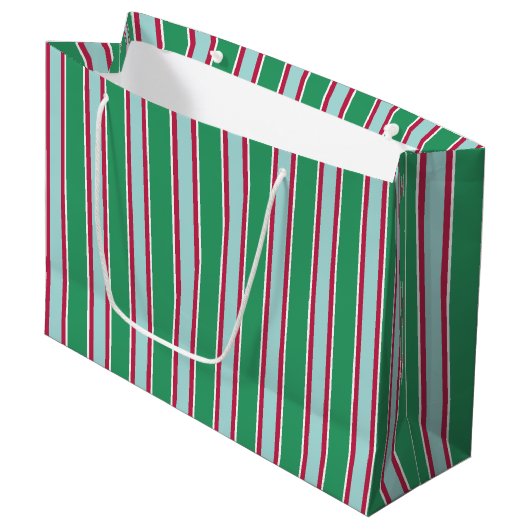 Green Blue Christmas Streifen Geschenktasche Große Geschenktüte (Vorderseite Schrägansicht)