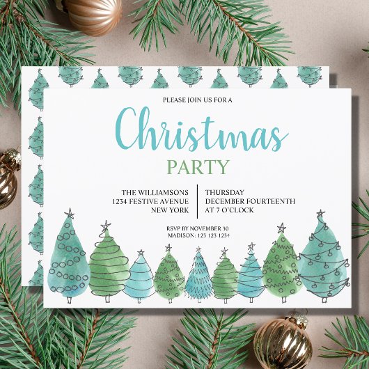 Green Blue Christmas Trees Party Einladung