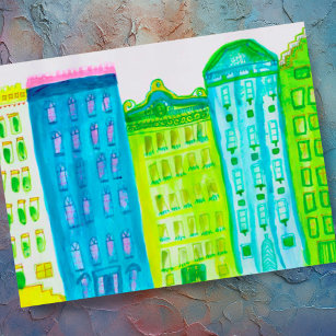 Green Blue City Apartments New York Street Street Postkarte