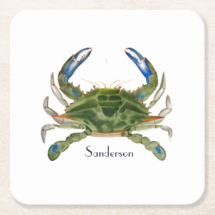 Green Blue Crab Nautical Coastal Shot Glass Rechteckiger Pappuntersetzer