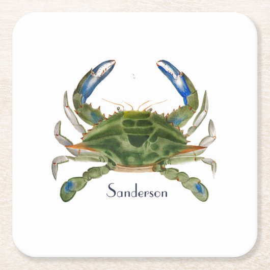 Green Blue Crab Nautical Coastal Shot Glass Rechteckiger Pappuntersetzer (Vorderseite)