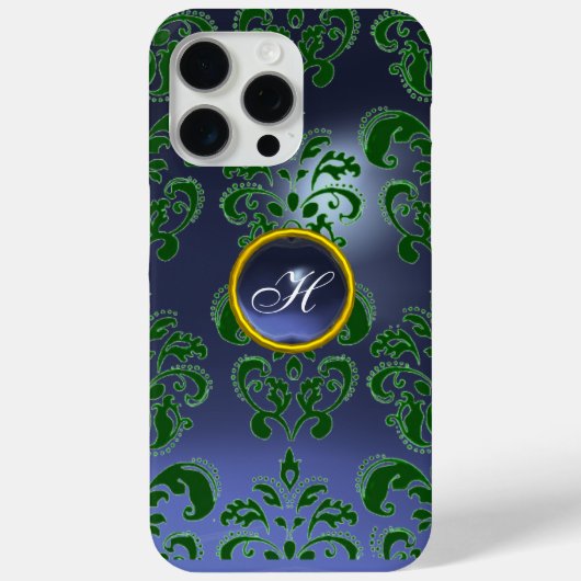GREEN BLUE DAMASK GEMSTONE MONOGRAMM Case-Mate iPhone HÜLLE (Rückseite)