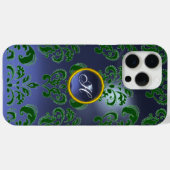 GREEN BLUE DAMASK GEMSTONE MONOGRAMM Case-Mate iPhone HÜLLE (Rückseite (Horizontal))