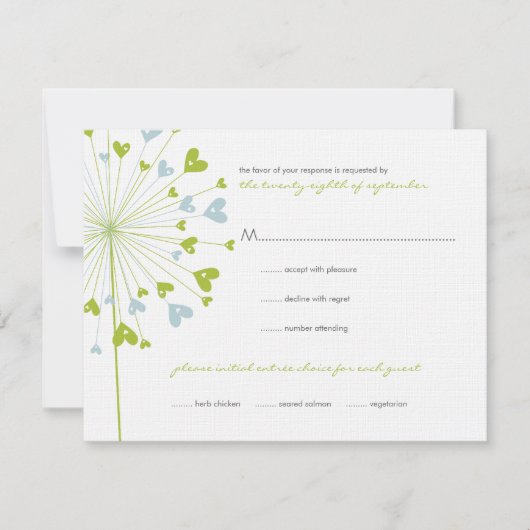 Green Blue Dandela Blume Liebe RSVP Card (Vorderseite)