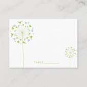 Green & Blue Dandelion Blume Liebe Hearts Wedding Platzkarte (Vorderseite)