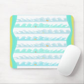 Green & Blue Digital Ocean Waves and Little Fish Mousepad (Mit Mouse)
