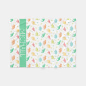 Green Blue Dinosaur Pattern Individuelle Name Fleecedecke (Vorderseite (Horizontal))