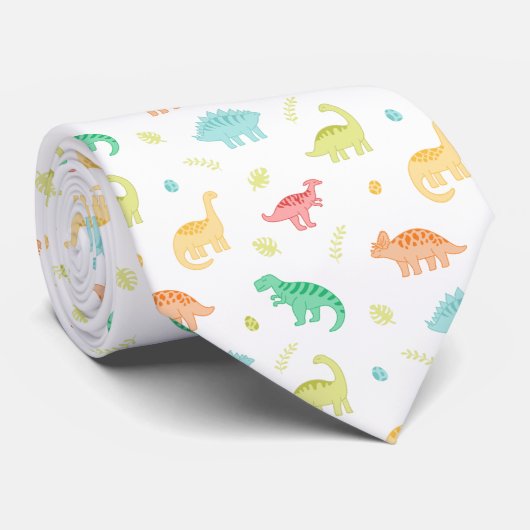Green Blue Dinosaur Pattern Individuelle Name Krawatte (Gerollt)