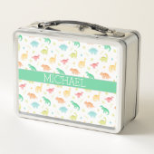 Green Blue Dinosaur Pattern Individuelle Name Metall Brotdose (Rückseite)