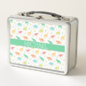 Green Blue Dinosaur Pattern Individuelle Name Metall Brotdose (Vorderseite)